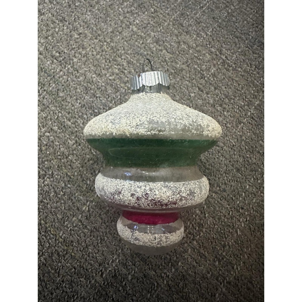 Vintage Unsilvered Shiny Brite Atomic Lantern Ornament 3" Pink Teal
